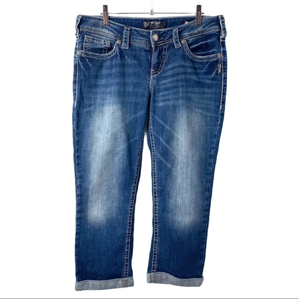 Silver Jeans Aiko Mid Capri Cuffed Denim Jeans - Picture 2 of 14